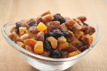 A Delicious and Colorful Medley of Dried Fruits Presented in a Glass Bowl