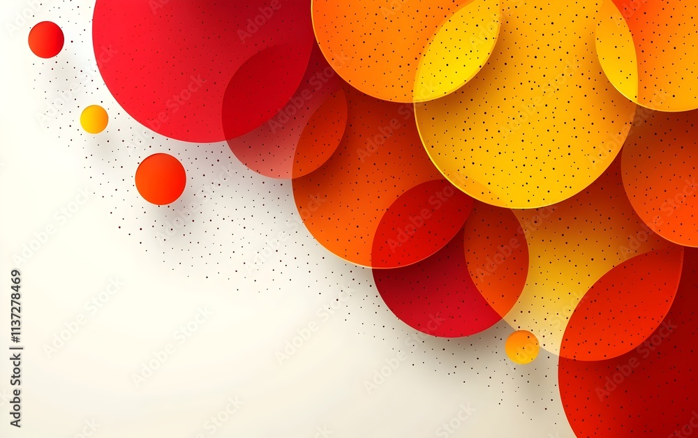 Poster a vibrant abstract composition featuring overlapping circles in shades of red, orange, and yellow, c