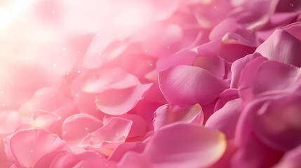 Naklejka premium Romantic Pink Rose Petals Falling into a Heart Shape on a Dreamy Pastel Background