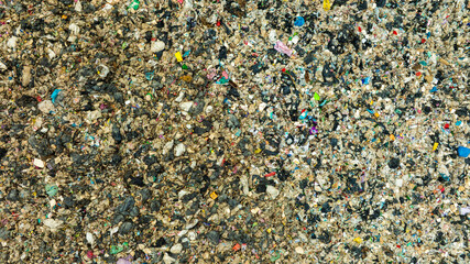 Top view plastic waste, plastic cups . Concept of environmental problems and saving the planet.