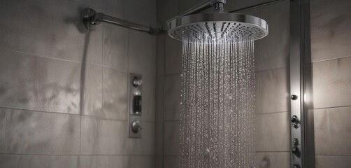 Rain showerhead with body sprays and LED lights, modern convenience, natural light