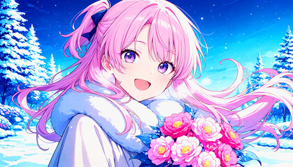 雪の中で花束