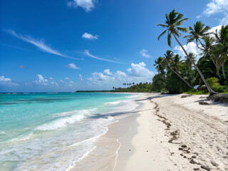 beach with palm trees. beach, sea, sand, ocean, water, tropical, island, sky, landscape, paradise, summer, travel, nature, vacation, coast, palm, wave, sun, tree, waves, clouds, caribbean, holiday, sh