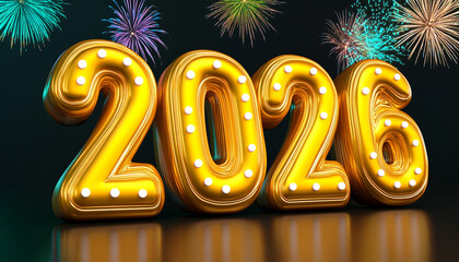 Golden 3D Text with Lights on Black Background