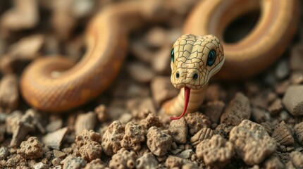 Fototapeta premium A close-up of a snake resting on dry soil, representing the Year of the Snake in Chinese culture.