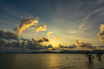 Beautiful clouds in sunset or sunrise over sea,Colorful scenery sunset sky, Amazing clouds wonderful light sky background