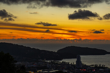 Beautiful clouds in sunset or sunrise over sea,Colorful scenery sunset sky, Amazing clouds wonderful light sky background
