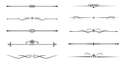 Set of Vintage decorative lines. text dividers. Line border. Lines separators, Borders, Vintage dividers, Underline elements. Vector illustration