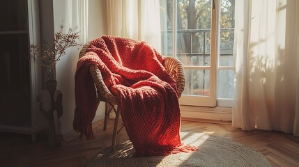 A minimalist nook with Valentine's Day-themed throws and blankets