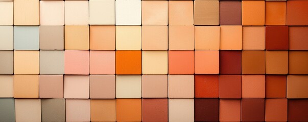 A vibrant array of color swatches displaying various shades of beige, peach, and orange, ideal for artistic inspiration or design projects.