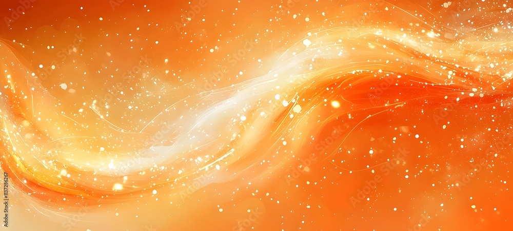 Poster a vibrant abstract background featuring flowing orange waves interspersed with sparkling light effec