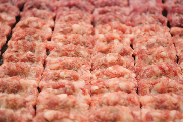 Beautifully Displayed Freshly Prepared Raw Ground Meat Blocks for Sale