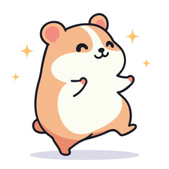 Obraz premium Happy kawaii guinea pig cartoon vector illustration in flat style