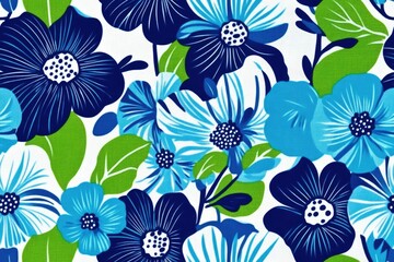Fototapeta premium Vibrant Blue and Green Floral Fabric Design