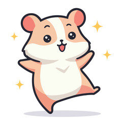 Happy kawaii guinea pig cartoon vector illustration in flat style