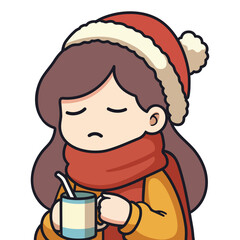 Young girl with fever cartoon vector illustration in flat style