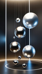 “Abstract 3D Spheres on Solid Background” – Floating 3D spheres of varying sizes, with metallic and matte textures, arranged on a solid dark-gray background, symbolizing futuristic art.
