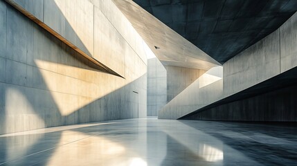 Fototapeta premium Abstract Concrete Architecture: Sunlight and Shadows in a Modern Building