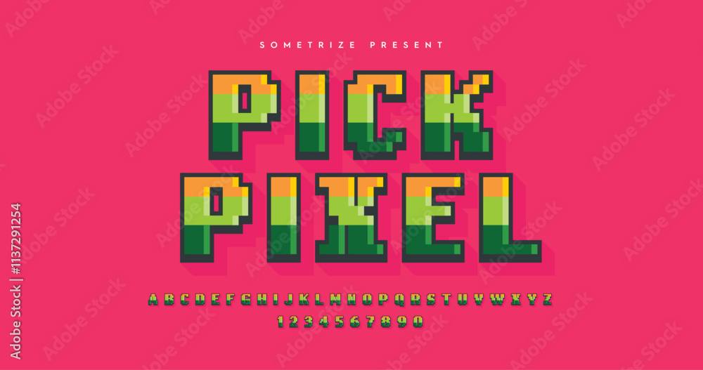 Fototapete pick pixel: a retro 8-bit font with a minimalistic style. features playful, cartoon-inspired letters