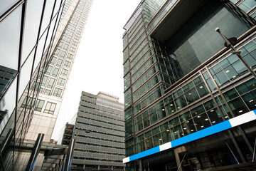 Modern skyscrapers reaching for the sky in canary wharf, london