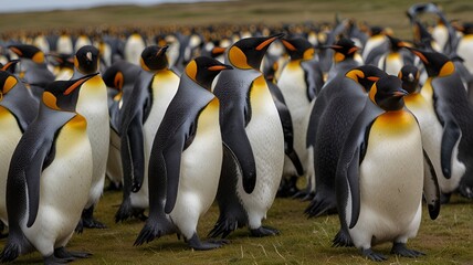 Obraz premium King Penguin (Aptenodytes patagonicus) Chicks in Creche in the rain.