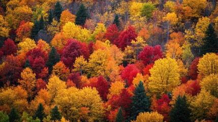 Obraz premium A vibrant autumn landscape showcasing colorful foliage in various shades of red, orange, and yellow.