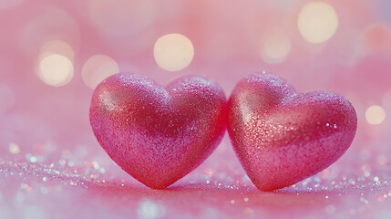 Fototapeta premium Romantic Glittery Hearts Surrounded by Bokeh and Warmth