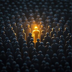 Obraz premium Individuality: singular stance, individuality amidst crowd, belief assertion, personal distinctiveness, solitary visualization, authentic self, independent identity, personal values, one perspective.