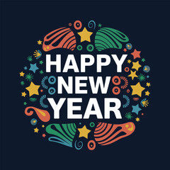 Naklejka premium Happy new year text typography, New Year text logo template with bold font written in vector design