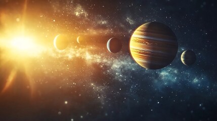 Fototapeta premium Breathtaking Solar System With Planets and Celestial Bodies in Cosmic Landscape