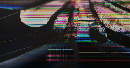 Broken pixel. Matrix distortion. Rainbow glitch noise dust scratches fractured distressed texture....