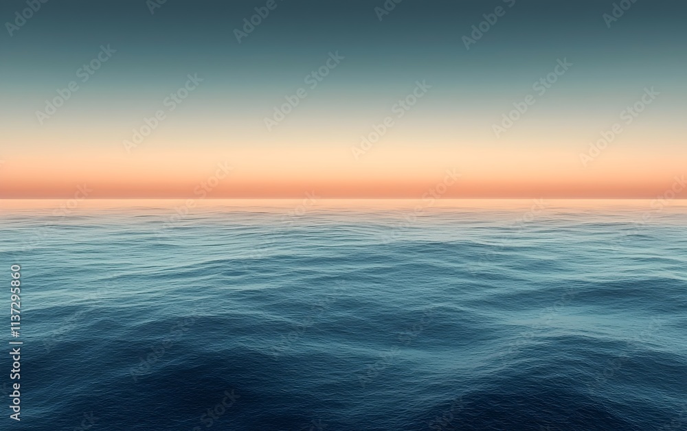 Poster a tranquil seascape at dusk, showcasing gentle waves under a gradient sky transitioning from deep bl