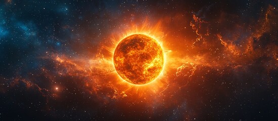 Obraz premium Fiery Solar Eclipse with Bright Flare and Starry Dark Cosmic Background