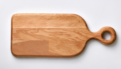 Fototapeta premium Wooden board on white background, top view. Kitchen accessory