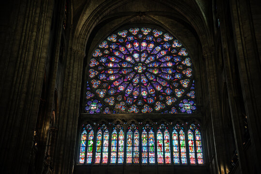 Intricate Details of the Rose Window of Notre Dame Cathedral - Paris, France