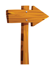 Wooden arrow direction signpost pointing right with simple rustic design. Vector cartoon illustration