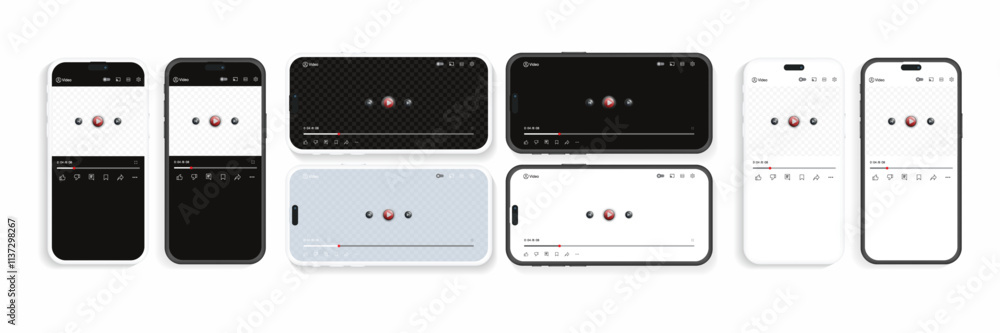 Poster smartphone with video player vector ui concept: play and pause streaming on realistic frameless mobi