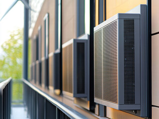 Modern air conditioning units mounted on building exterior