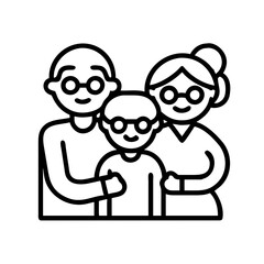 grandparents hugging grandchildren web icon, grandparents hugging grandchildren line art.