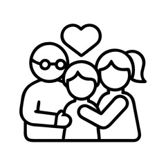 grandparents hugging grandchildren web icon, grandparents hugging grandchildren line art.