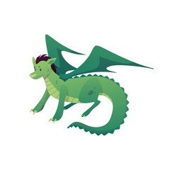 Cute vector dragon with big wings, claws and tail on a white background-