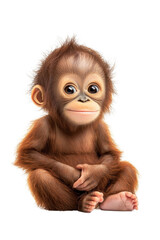 A cute baby orangutan, isolate on white background, radiating innocence and charm. cutout png