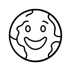 smiling earth icon, day of peace line art, day of peace icon - simple black line art icon of smiling earth, for day of peace celebrations. day of peace vector art.