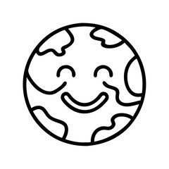 smiling earth icon, day of peace line art, day of peace icon - simple black line art icon of smiling earth, for day of peace celebrations. day of peace vector art.