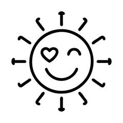 smiling sun with heart icon, day of peace line art, day of peace icon - simple black line art icon of smiling sun with heart, for day of peace celebrations. day of peace vector art.
