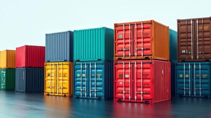 Fototapeta premium Colorful Cargo Containers 3D Realistic Delivery Scene