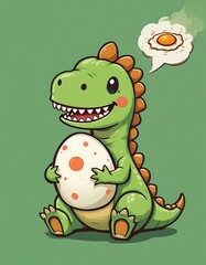 Fototapeta premium A cute kawaii cartoon of a dinosaur with a bright green body and a wide, toothy grin