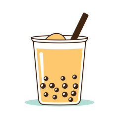 Fresh Delicious Milk Tea Boba Bubble Drink Refreshment Beverage in Cup Glass