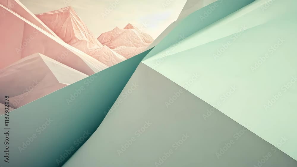 Poster abstract geometric landscape with soft pastel colors and angular shapes at twilight