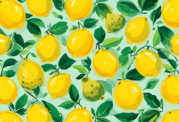 Obraz premium A vibrant and playful illustration of a lemon and leaves